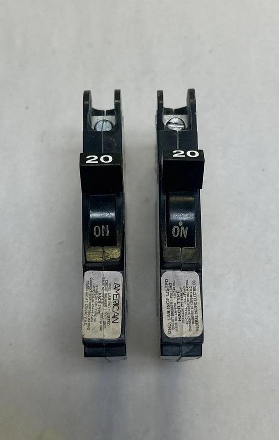 Used FEDERAL PACIFIC,HACR120,CIRCUIT BREAKER 20A 120/240V 1P LOT OF 2