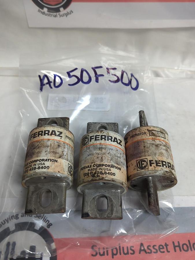 Used FERRAZ,A050F500,FUSE 500 AMP LOT OF 3 PRE-OWNED