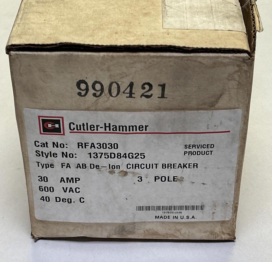 Used CUTLER-HAMMER,RFA3030,CIRCUIT BREAKER 30A 600V 3P NEW