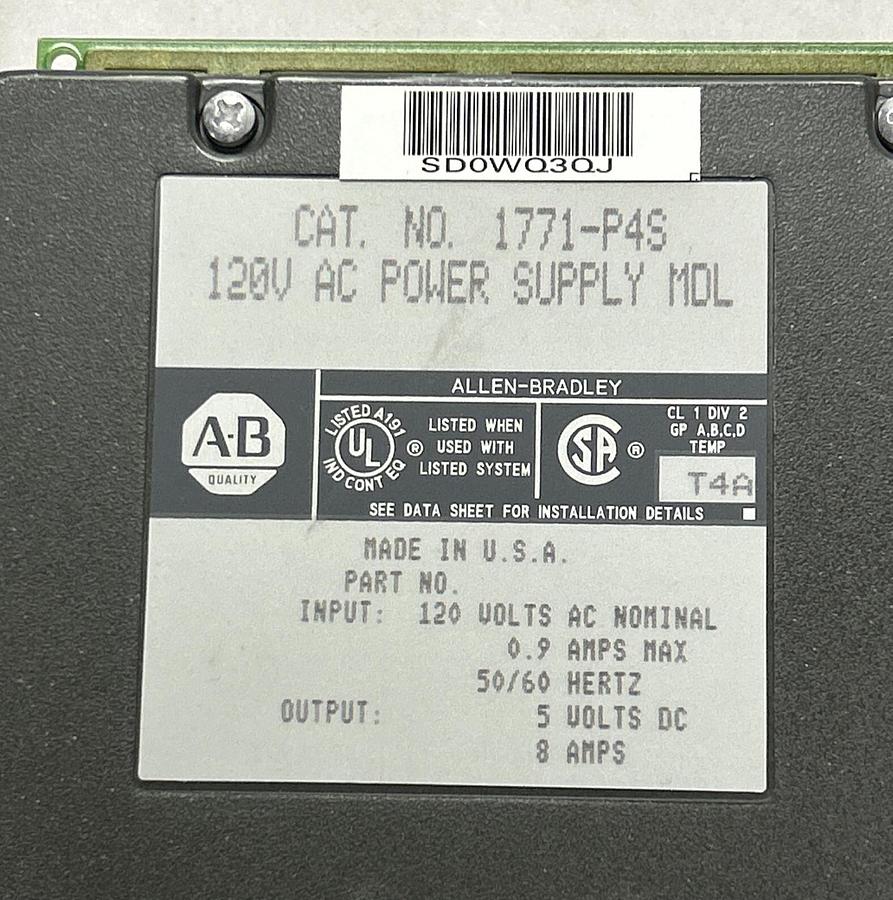 Used ALLEN BRADLEY,1771-P4S PLC,POWER SUPPLY MODULE NOS