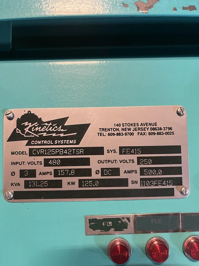 Used KINETICS,CVR125PB42TSR,RECTIFIER DC CONV POWER SUPPLY 480VAC 3PH OUT 250VDC 500A