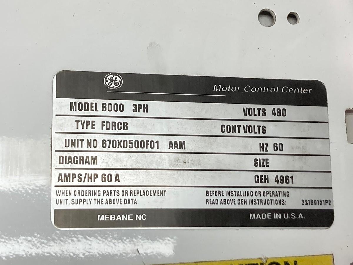 Used General Electric,8000 FDRCB,Starter Bucket 60A