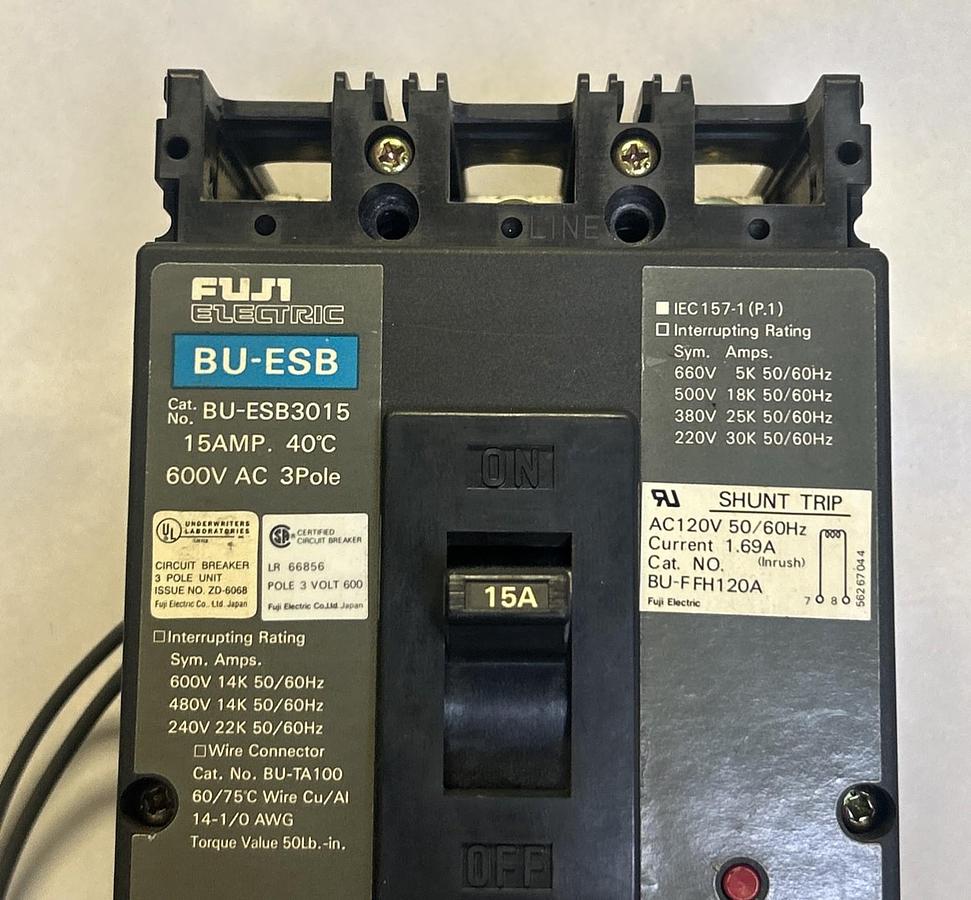 Used FUJI ELECTRIC,BU-ESB3015,CIRCUIT BREAKER 15A 600V 3P