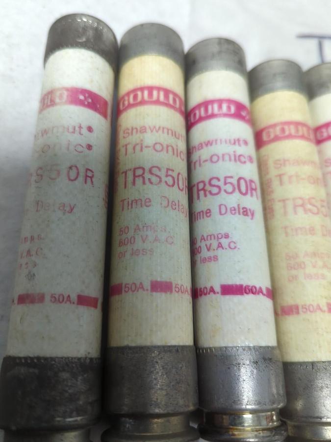 Used GOULD SHAWMUT,TRS50R,TRI-ONIC 50 AMP FUSE LOT OF 5 PRE-OWNED