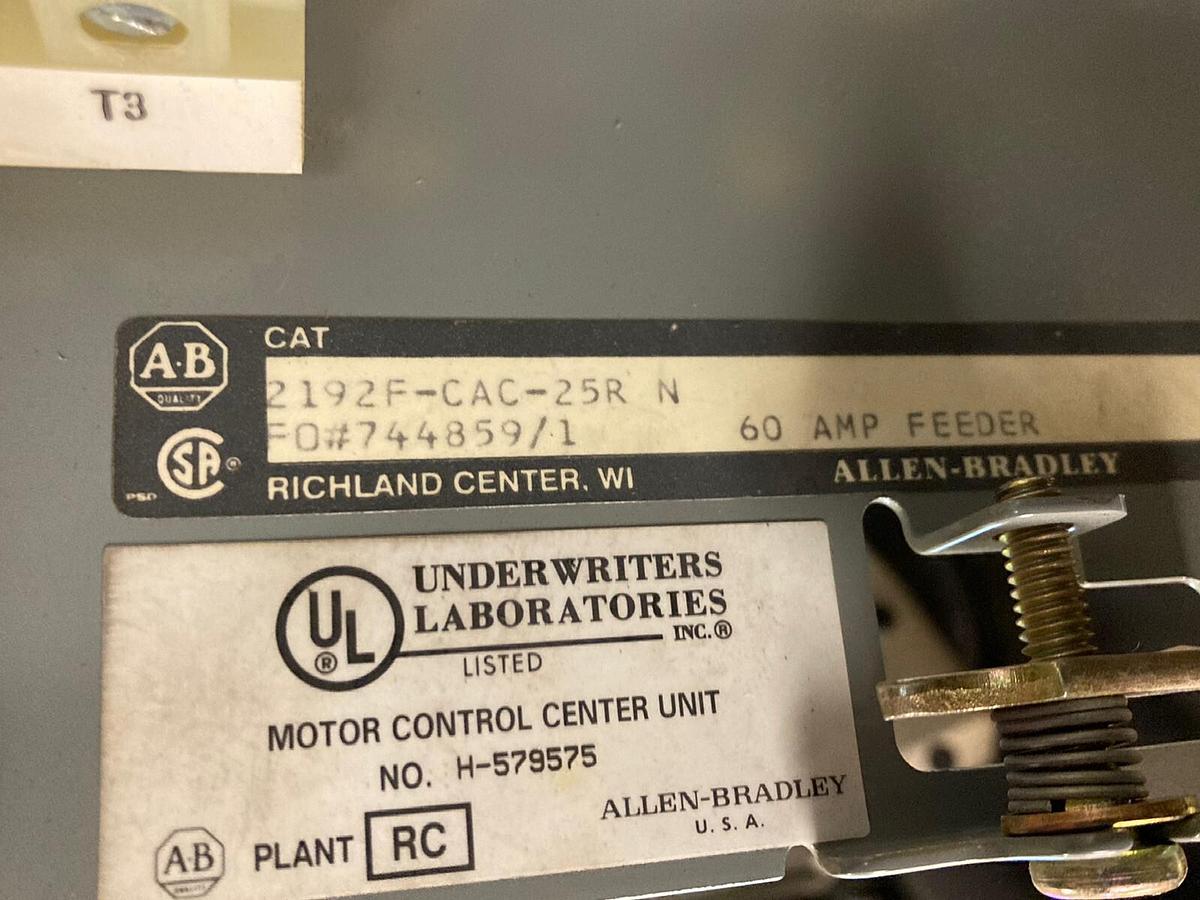 Used Allen-Bradley,2100 2192F,60 Amp 12 INCHFused MCC Disconnect Feeder Bucket
