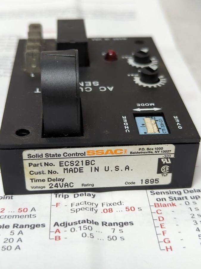 Used SSAC,ECS21BC,SOLID STATE CONTROL PROTECTION RELAY 24VAC PRE-OWNED