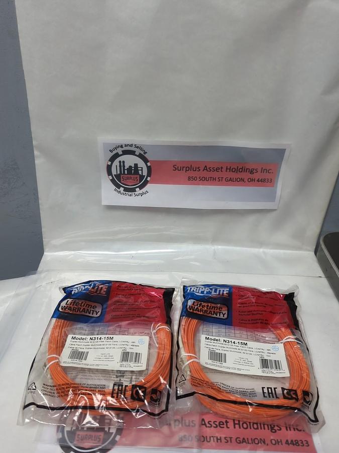 Used TRPP-LITE,N314-15M,DUPLEX MULTIMODE 62.5/125 FIBER PATCH CABLE LOT OF 2 NOS