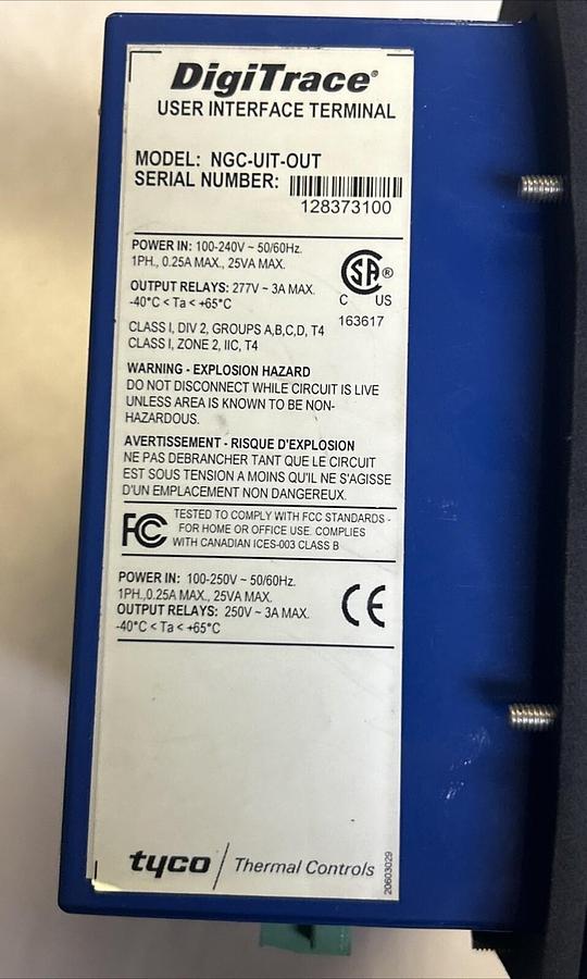 Used TYCO THERMAL CONTROLS,NGC-UIT-OUT,DIGITRACE INTERFACE TERMINAL PANEL