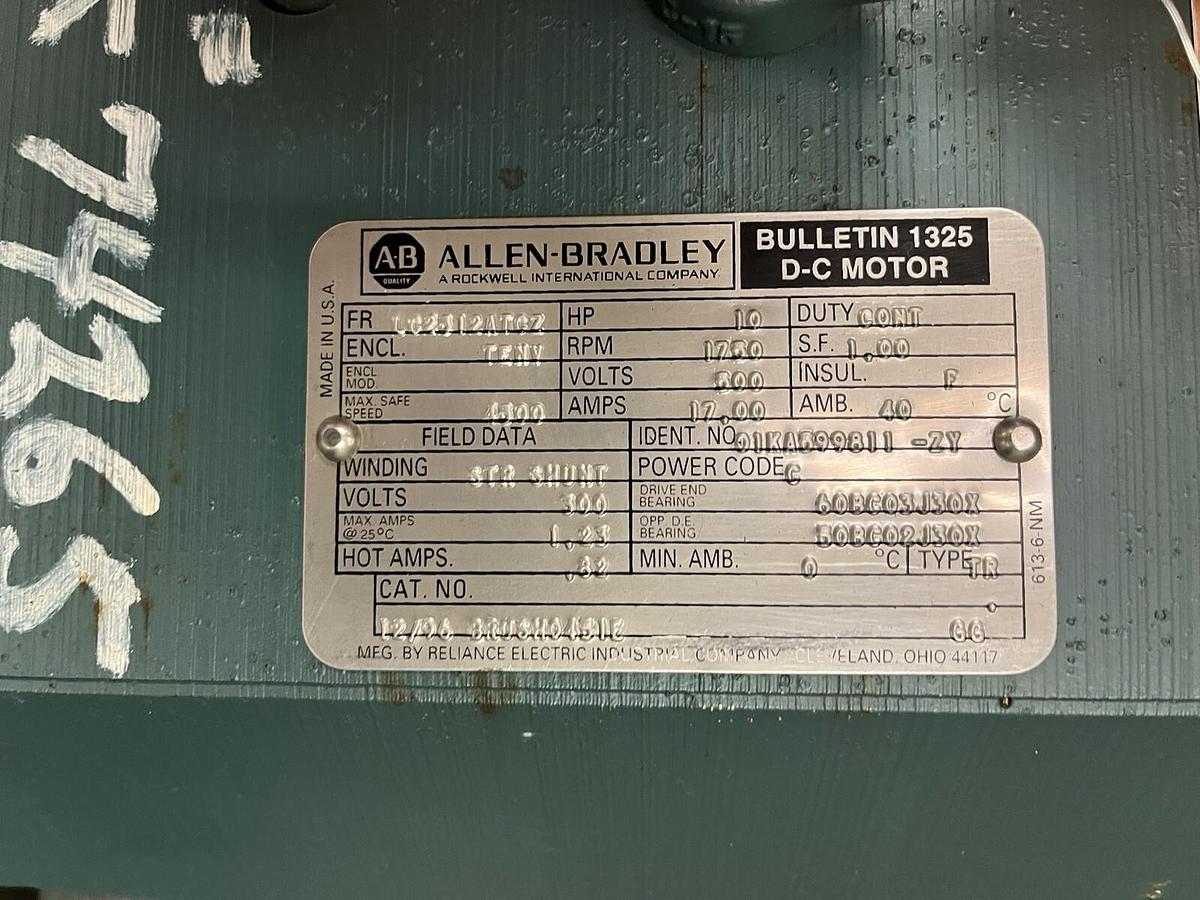 Allen Bradley,LC2512ATCZ,DC Motor 10HP 1750 RPM 500VDC BULL 1325
