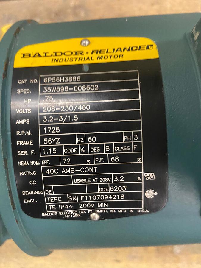 Used Dodge,FC56WG21A40,Gear Motor  Ratio 40:1 Motor 3/4Hp 1725RPM 208-230/460V 56YZ