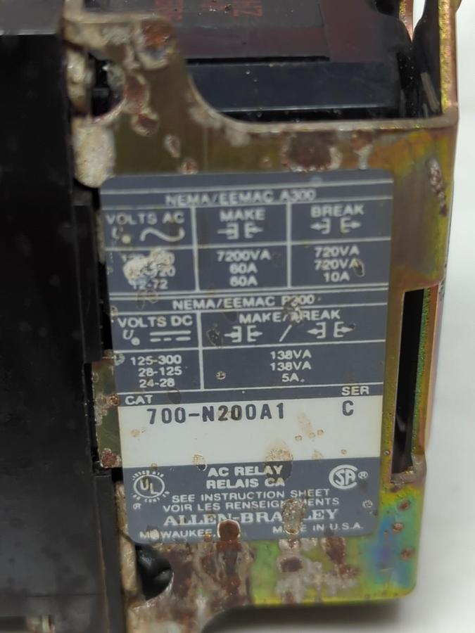Used ALLEN BRADLEY,700-N200A1,TYPE N AC RELAY PRE-OWNED