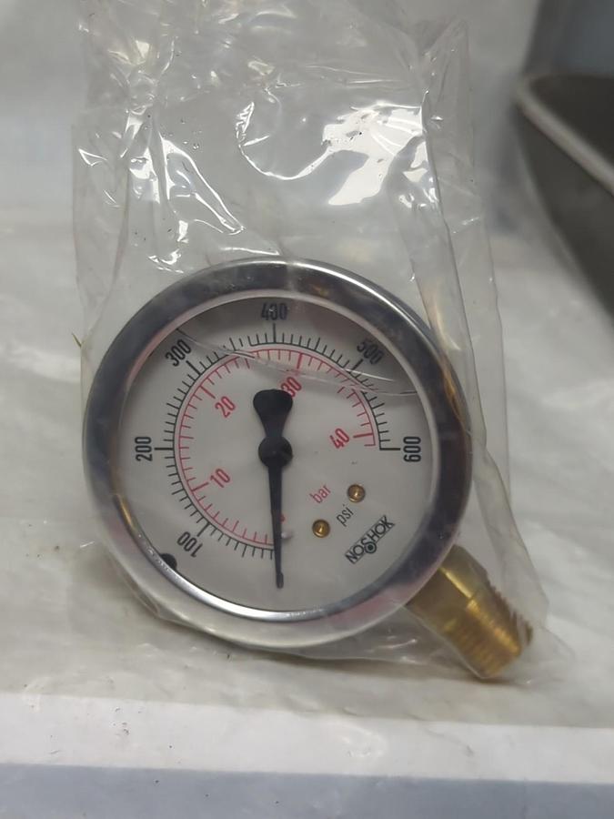 NOSHOK,25-901-600,GAUGE 1/4 IN BOTTOM CONNECTION 0-600PSI NOS