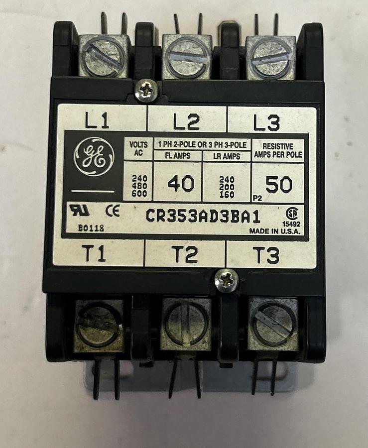 Used GENERAL ELECTRIC,CR353AD3BA1,DEFINITE PURPOSE CONTACTOR 40A 600V 3P