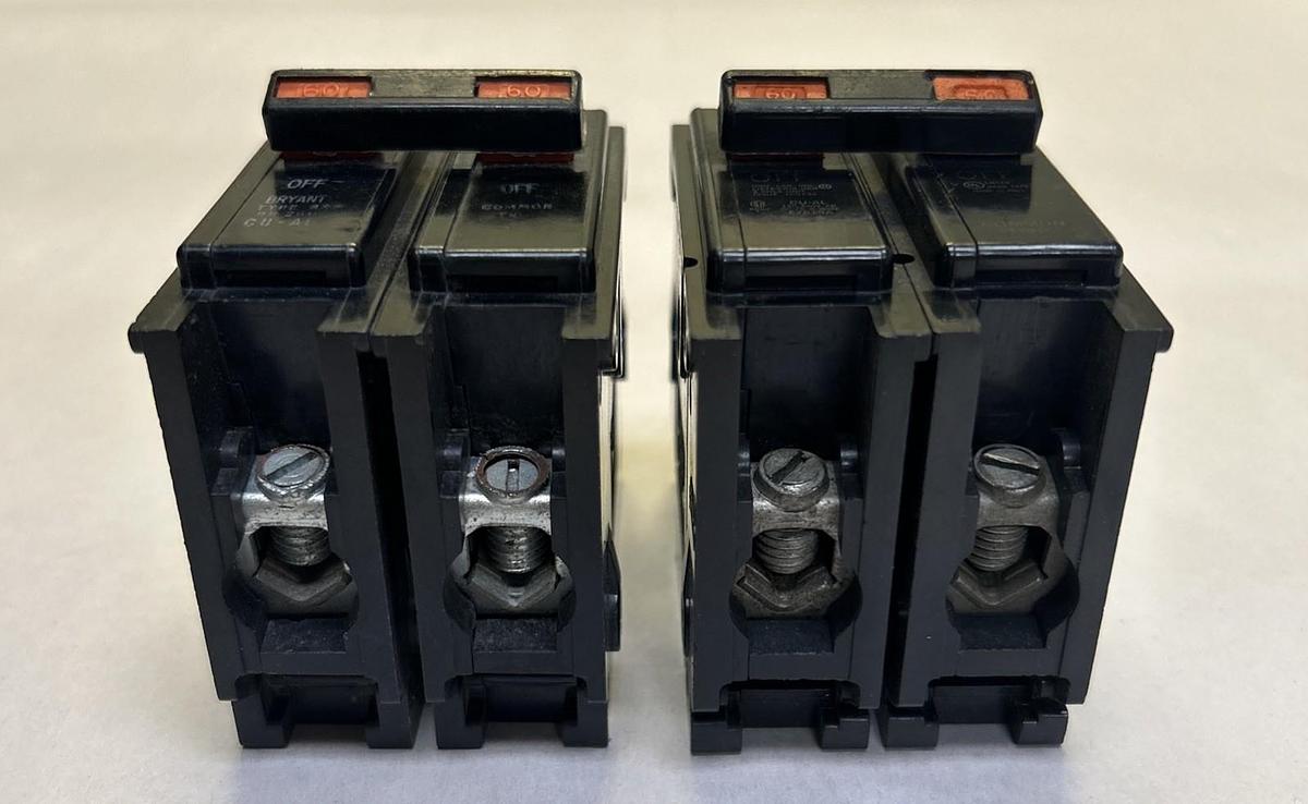 Used BRYANT,BR260,CIRCUIT BREAKER 60A 120/240V 2P LOT OF 3