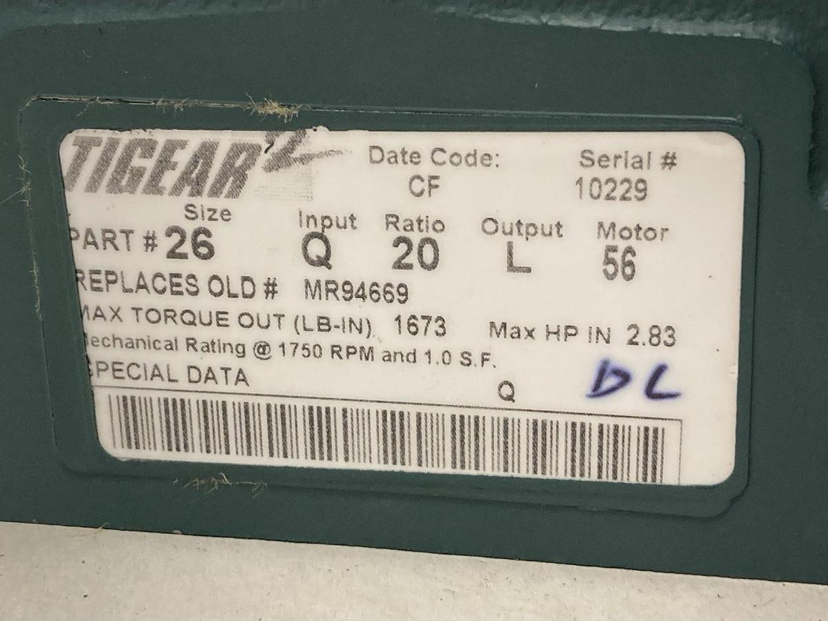 Dodge Tigear,MR94669,Tigear-2 Reducer Ratio 20:1 2.83Hp 1750RPM Frame 56