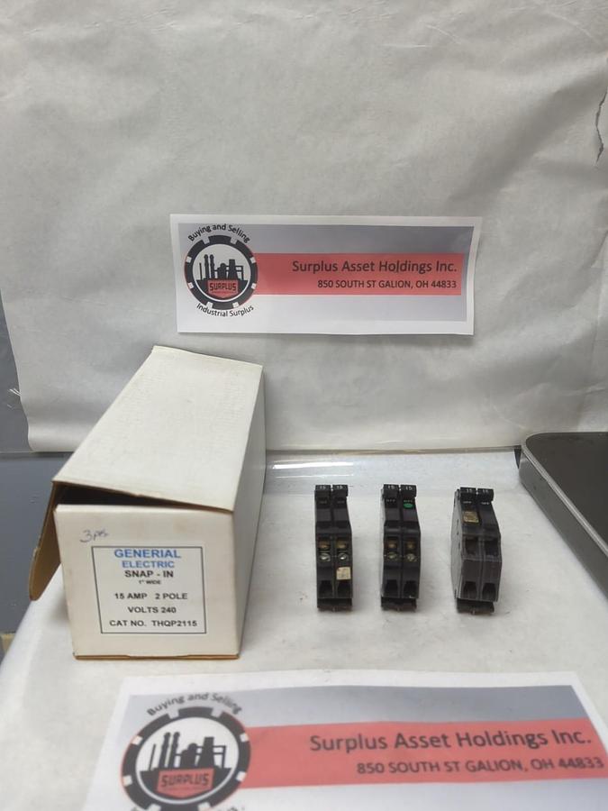 Used GENERAL ELECTRIC,THQP2115,CIRCUIT BREAKER 15 AMP 2-POLE LOT OF 3 PRE-OWNED