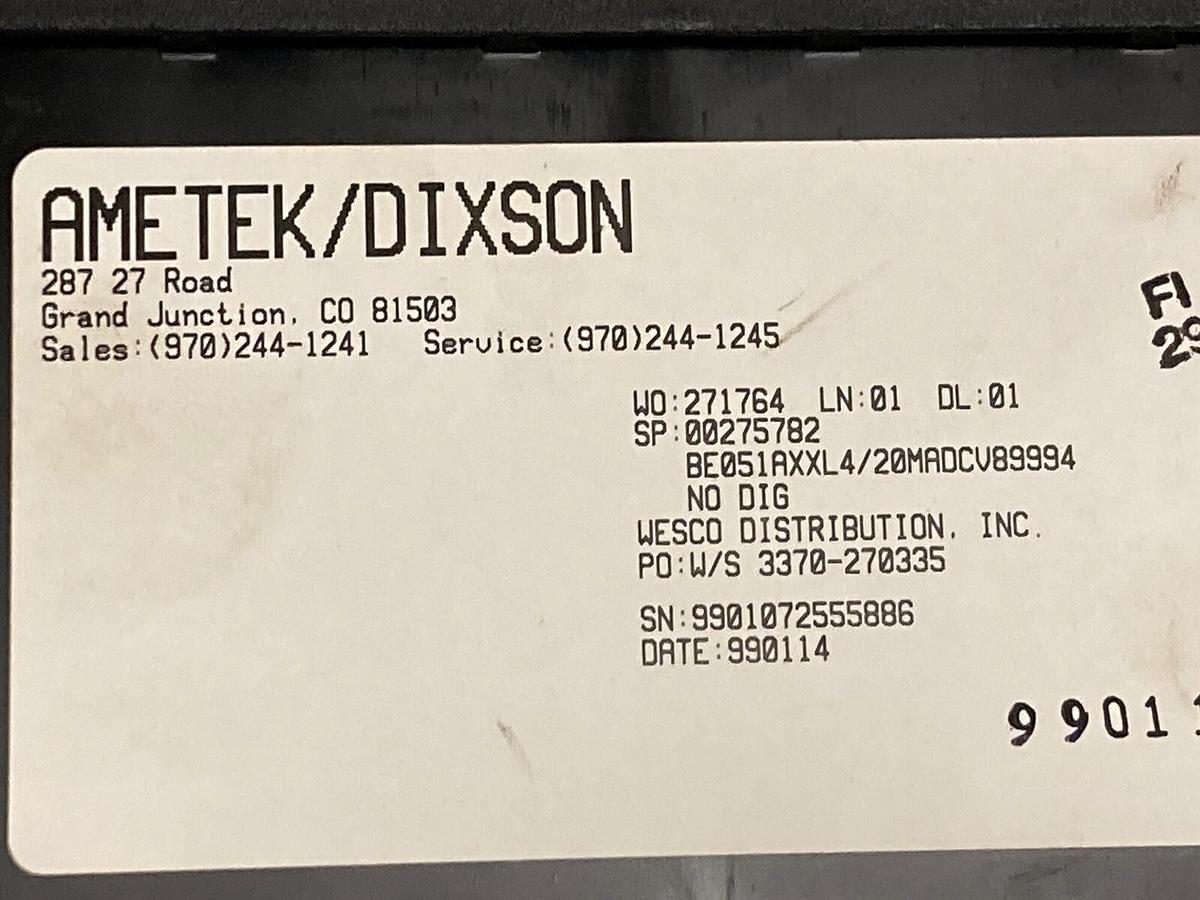 Used Ametek Dixson,BE051AXXL4/20MADCV89994, Panel Meter