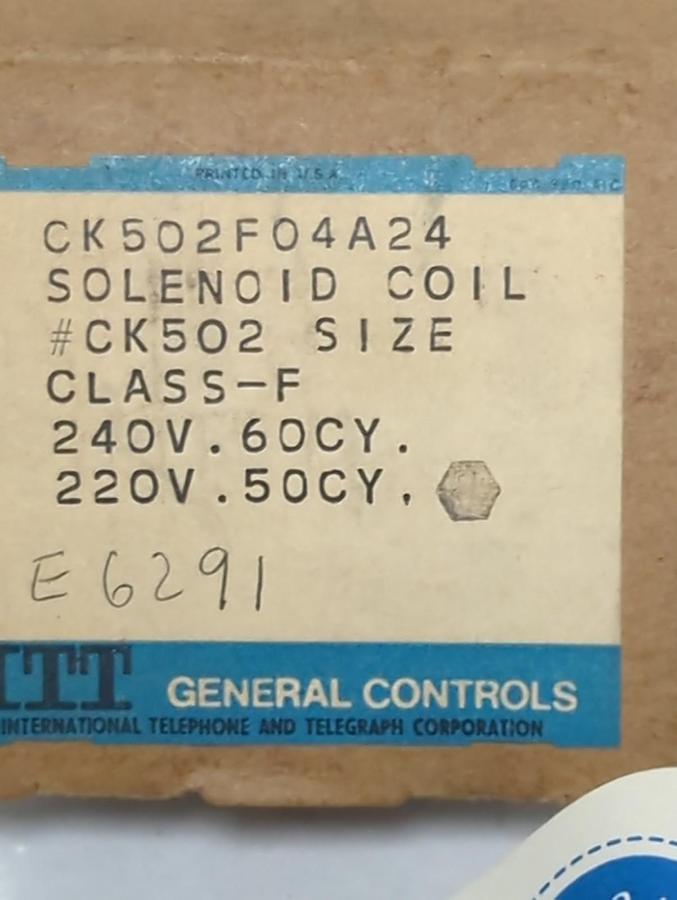 GENERAL CONTROLS,CK502F04A24,COIL 240/220V 60/50CY NOS