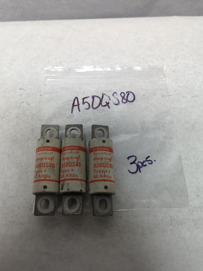 Used GOULD SHAWMUT,A50QS80,AMP-TRAP 80 AMP FUSE LOT OF 3 PRE-OWNED