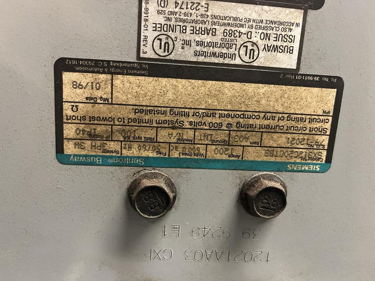 Used SIEMENS,SX312C20CTBS,BUS TAP BOX 1200A 600V