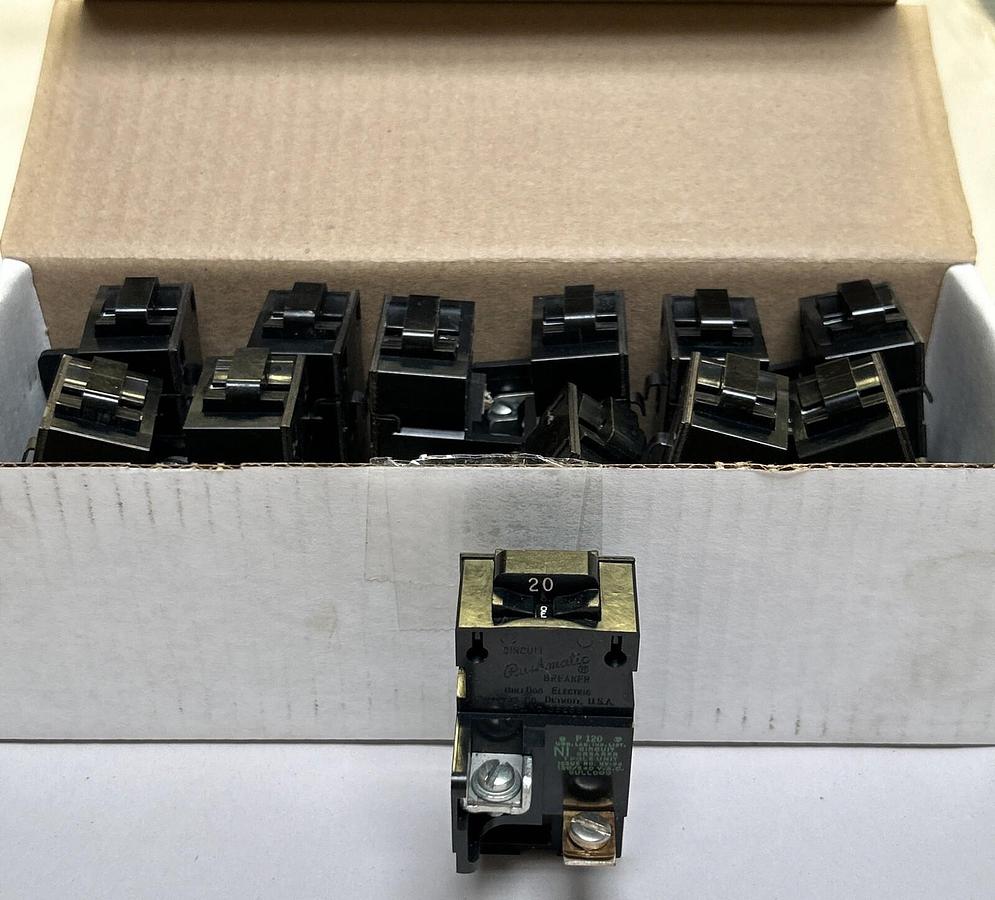 Used BULL DOG ELECTRIC,P120,PUSHMATIC BREAKER 20A 120/240V 1P LOT OF 12