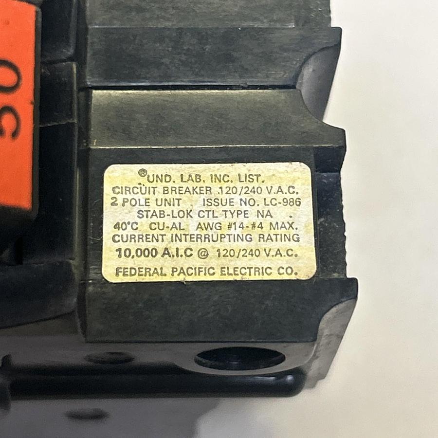 Used FEDERAL PACIFIC,NA250,CIRCUIT BREAKER 50A 120/240V 2P