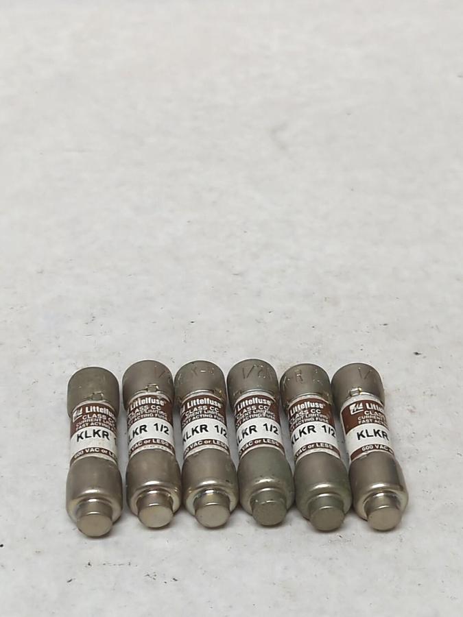 Used LITTELFUSE,KLKR-1/2,CLASS CC FUSE 1/2 AMP LOT OF 6 PRE-OWNED