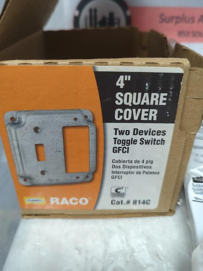 HUBBELL RACO,814C,TWO DEVICES TOGGLE SWITCH GFCI 4 INCH SQUARE COVER 10 PCS BOX