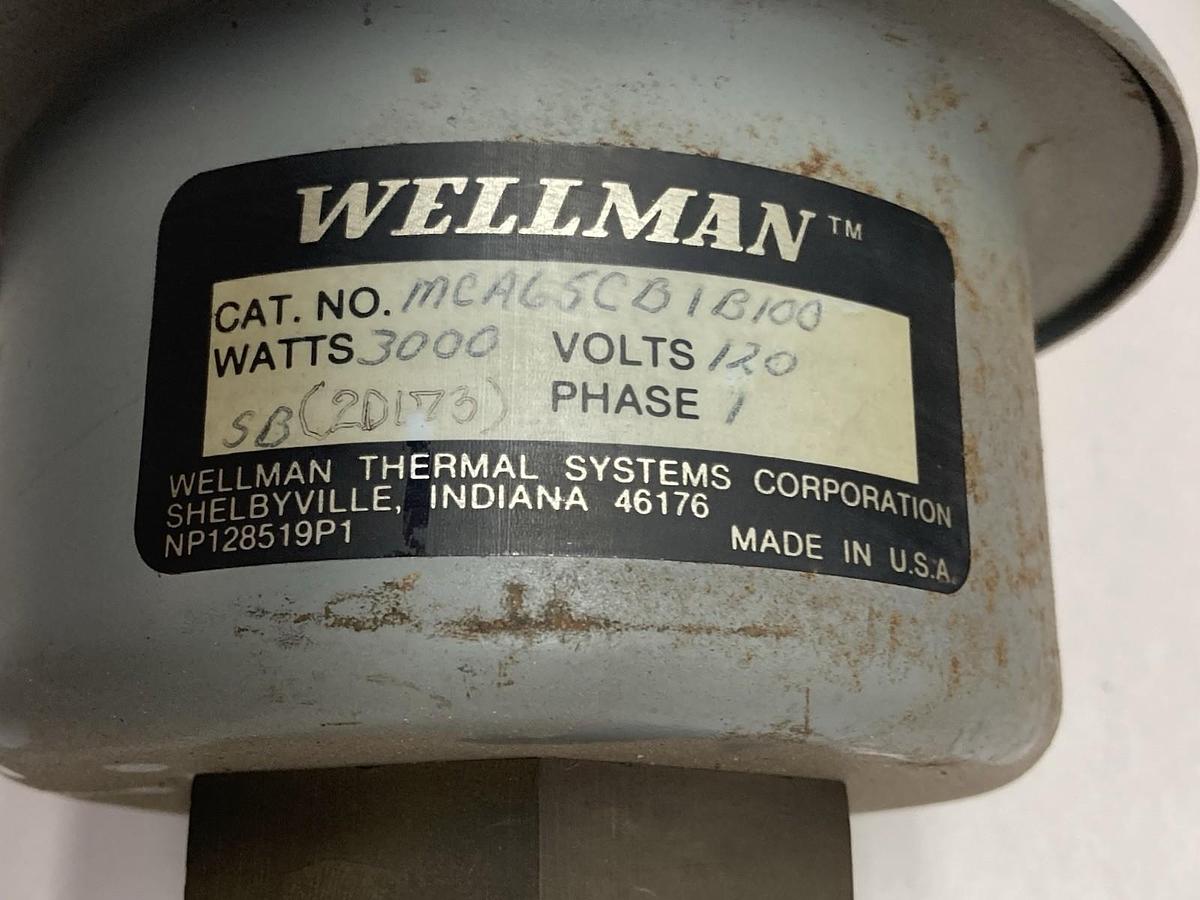 Used Wellman Thermal Systems,MCA65CB1B100,Single Phase Immersion Heater 120V 3000W