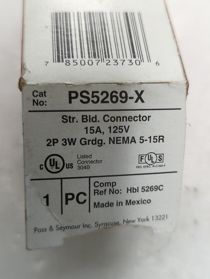 PASS & SEYMOUR,PS5269-X,STRAIGHT BLADE CONNECTOR 15A 125V NEMA 5-15R NOS