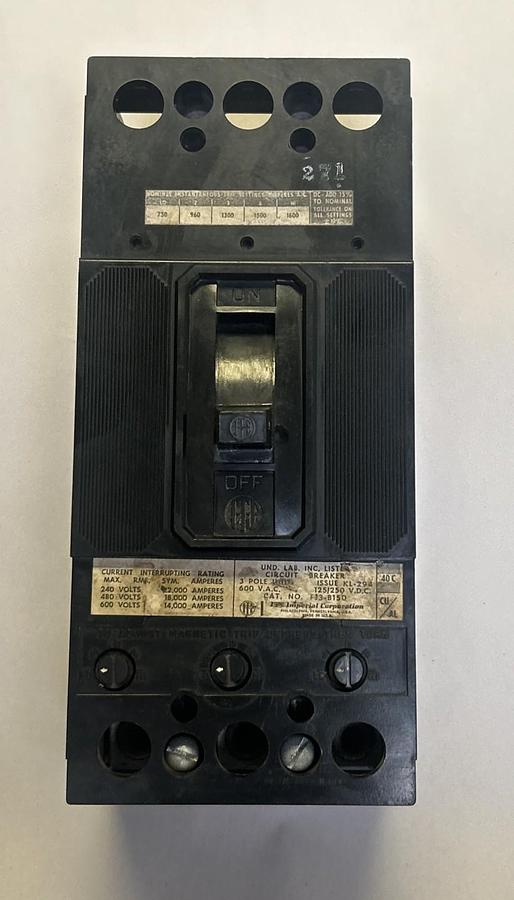 Used ITE,FJ3-B150,CIRCUIT BREAKER 150A 600V 3P