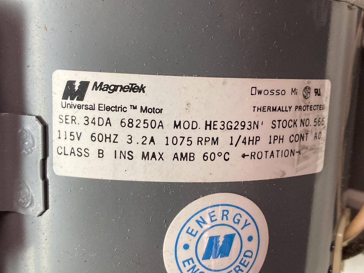 Magnetek,HE3G293N,1-Phase Blower Motor 1/4HP 1075RPM 115V