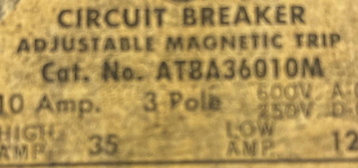 Used General Electric,ATBA36010M,Circuit Board 10A 600V 3 Pole