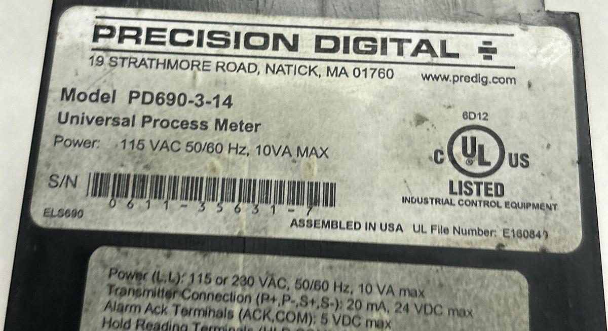 Used PRECISION DIGITAL,PD690-3-14,PANEL METER