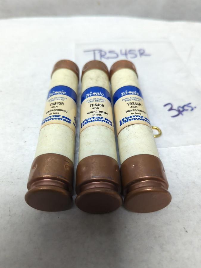 Used FERRAZ SHAWMUT,TRS45R,TIME-DELAY 45 AMP FUSE LOT OF 3 PRE-OWNED