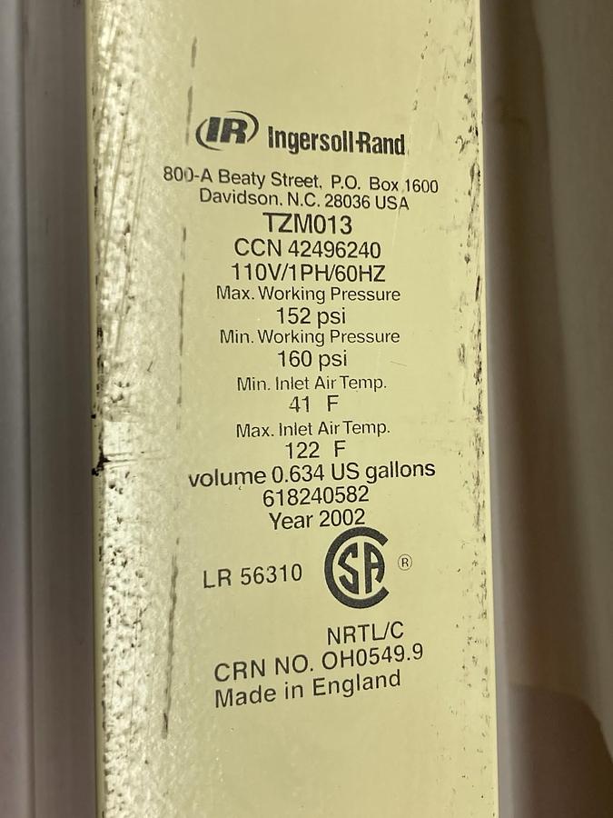 Used Ingersoll-Rand,TZM013 CCN 42496240,Compressed Air Dryer