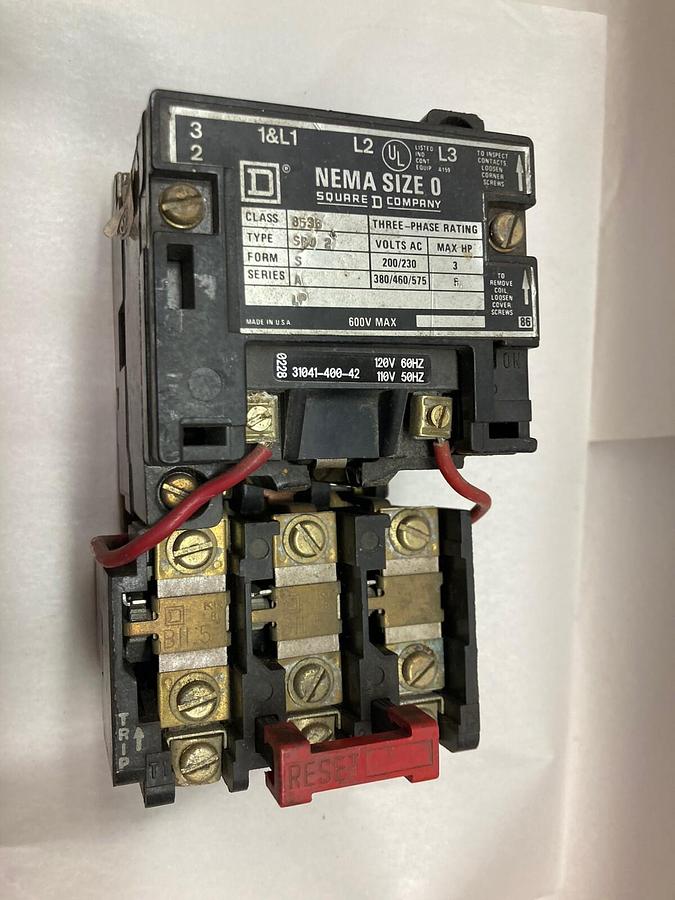 Used Square D,Class 8536 Type SB0-2,Magnetic Starter Open Type Nema Size 0 Form S Ser
