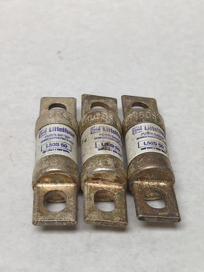 Used LITTELFUSE,L5OS50,POWR-GARD 50 AMP FUSE LOT OF 3 PRE-OWNED