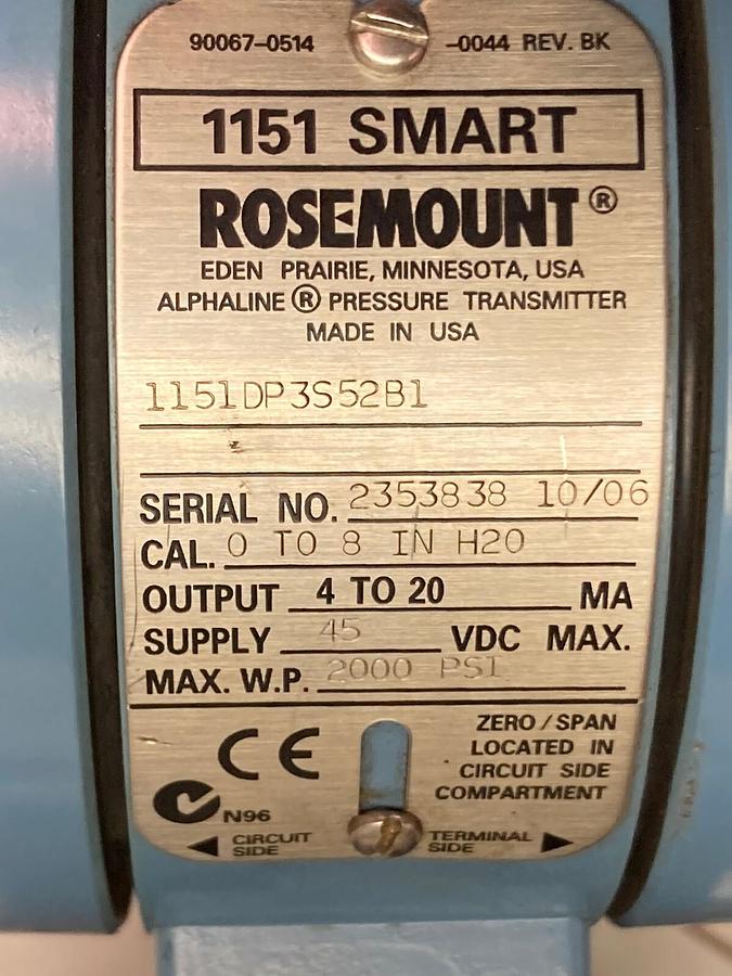 Used Rosemount,1151DP3S52B1,Pressure Transmitter