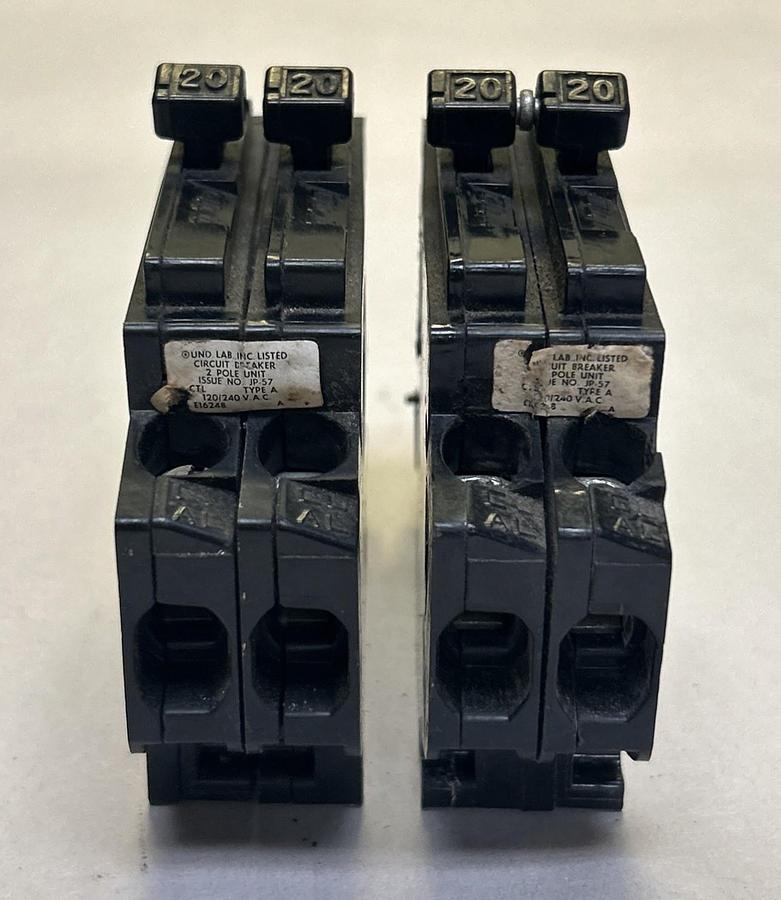Used AMERICAN,A2020,TANDEM CIRCUIT BREAKER 20A 120/240V 2P LOT OF 2