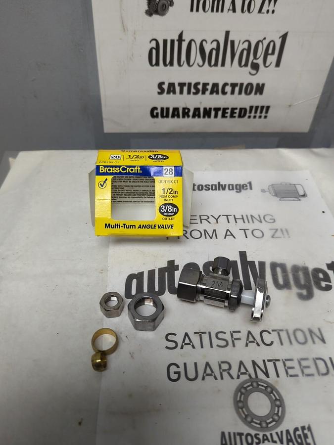 BRASS CRAFT,OCR19XC1,MULTI TURN ANGLE VALVE 1/2 IN INLET 3/8 IN OUTLET NOS