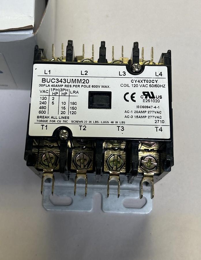 BREAKERS UNLIMITED,BUC343UMM20,DEFINITE PURPOSE CONTACTOR NOS
