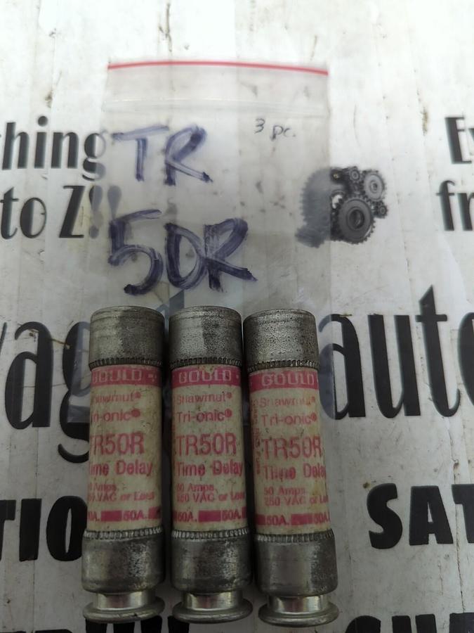 GOULD SHAWMUT,TR-50R,TRI-ONIC 50 AMP FUSES LOT OF 3 NOS