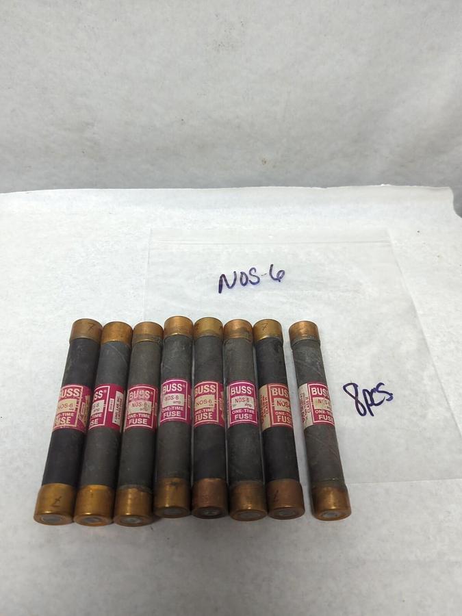 Used COOPER BUSSMANN,NOS-6,ONE-TIME 6 AMP FUSE LOT OF 8 PRE-OWNED