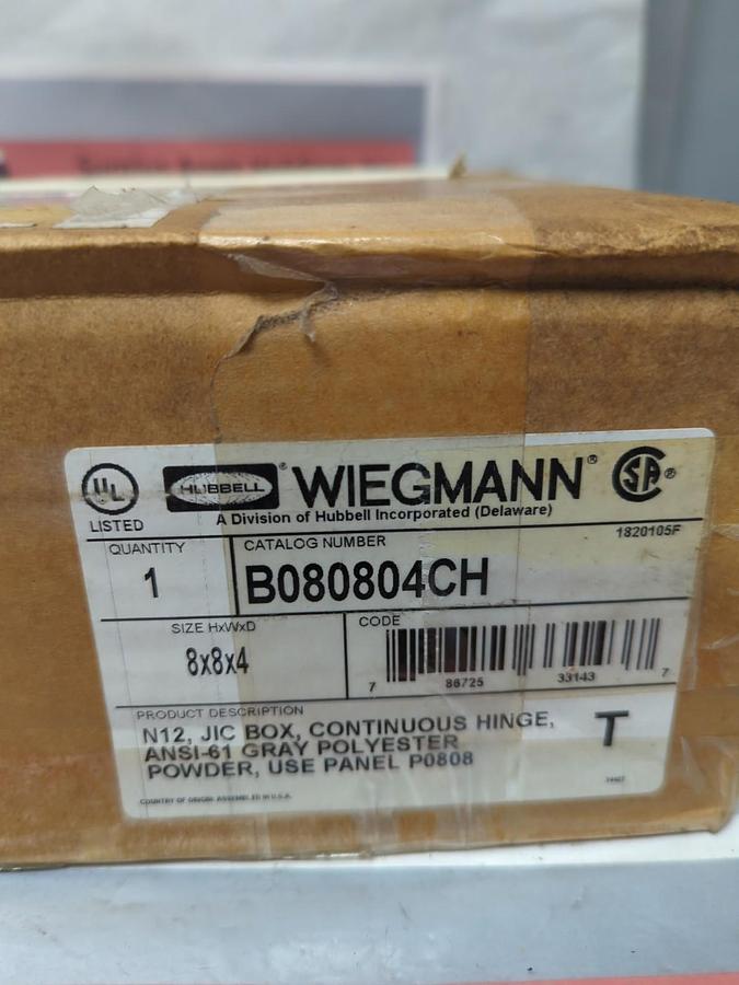 WIEGMAN,B080804CH,CONTINUOUS HINGE JUNCTION BOX 8 IN X 8 IN X 4 IN NOS