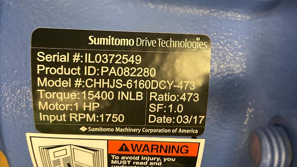 Used Sumitomo,CHHJS-6160DCY-473,Gear Reducer Ratio 473 Input 1hp 1750rpm 15400 InLb