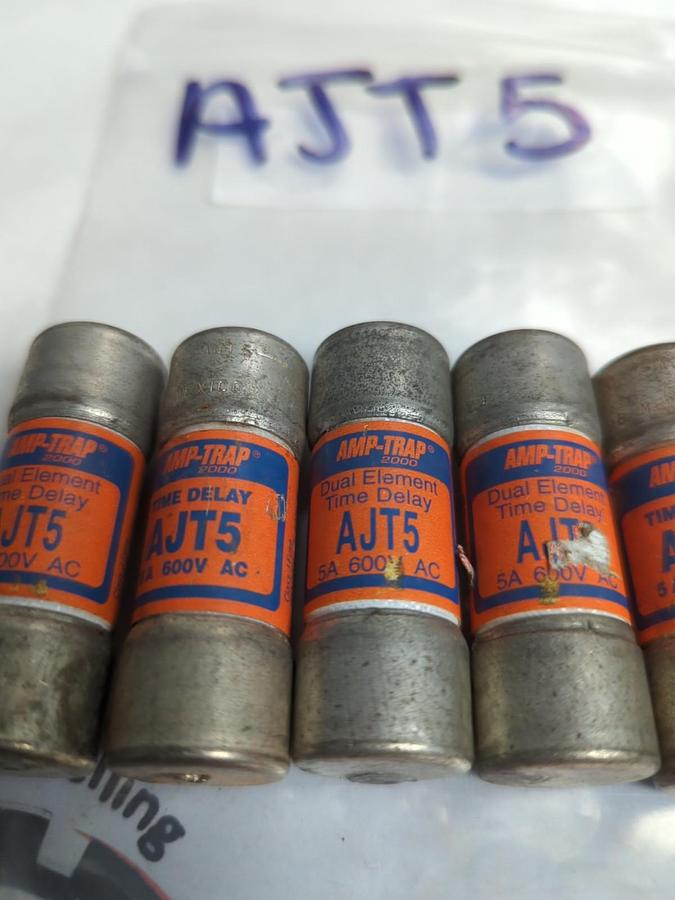 Used GOULD SHAWMUT,AJT-5,AMP-TRAP 5 AMP FUSE LOT OF 5 PRE-OWNED
