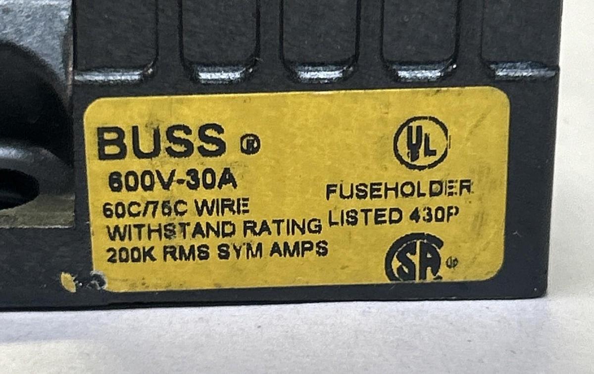 Used BUSSMANN,R60030-3SR,FUSE HOLDER 30A 600V LOT OF 3