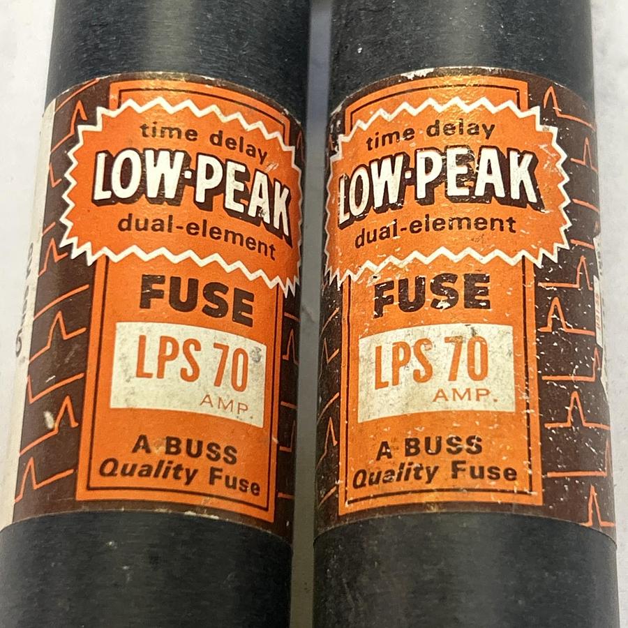 Used BUSSMANN,LPS70,LOW-PEAK FUSE 70A 600V LOT OF 2