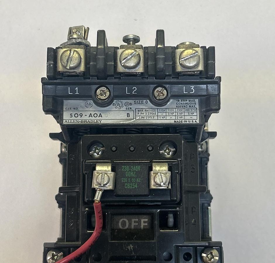 Used ALLEN BRADLEY,509-A0A,MOTOR START SIZE 0 18A 600V